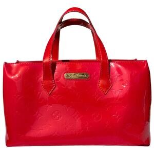 Louis Vuitton Wilshire PM Vernis Rose Pop Patent Tote Red Pink Monogram Bag Box